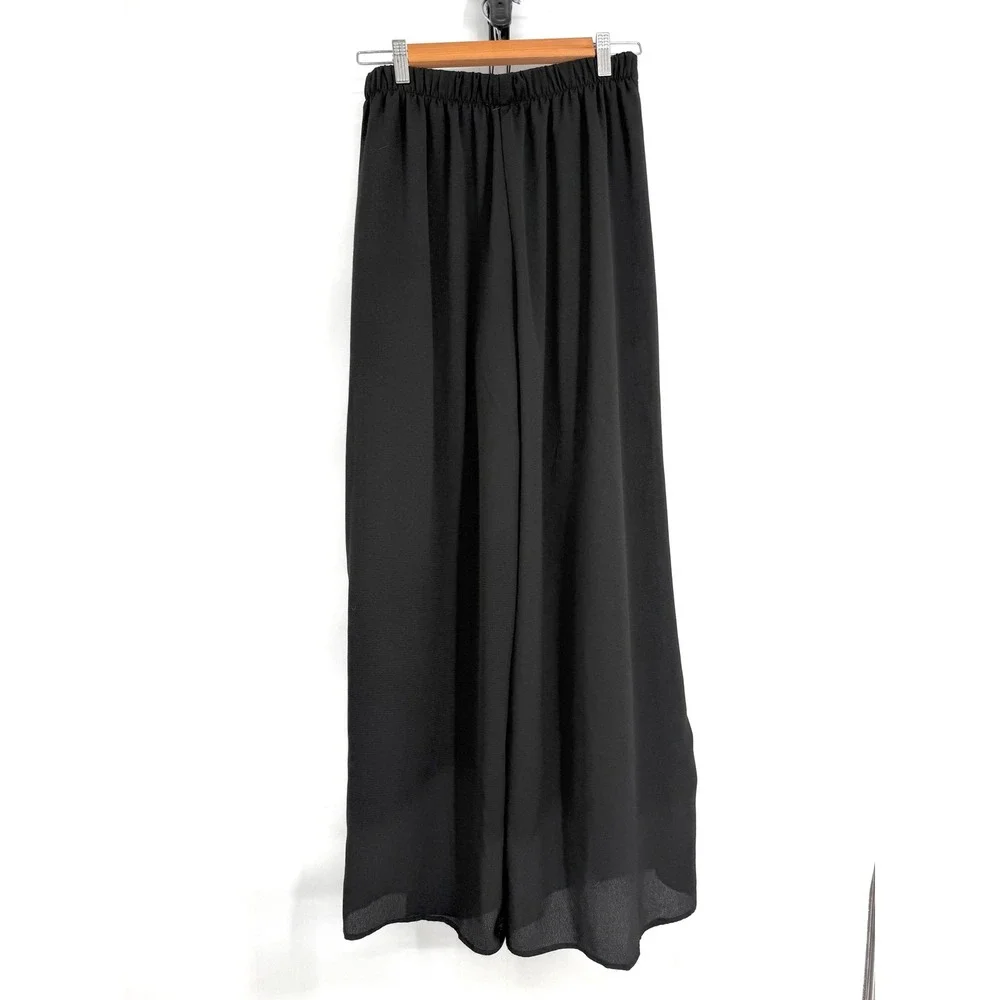 Favlux Fashion Black Wide Leg Palazzo Pants Pleated Front Side Slit Sz M